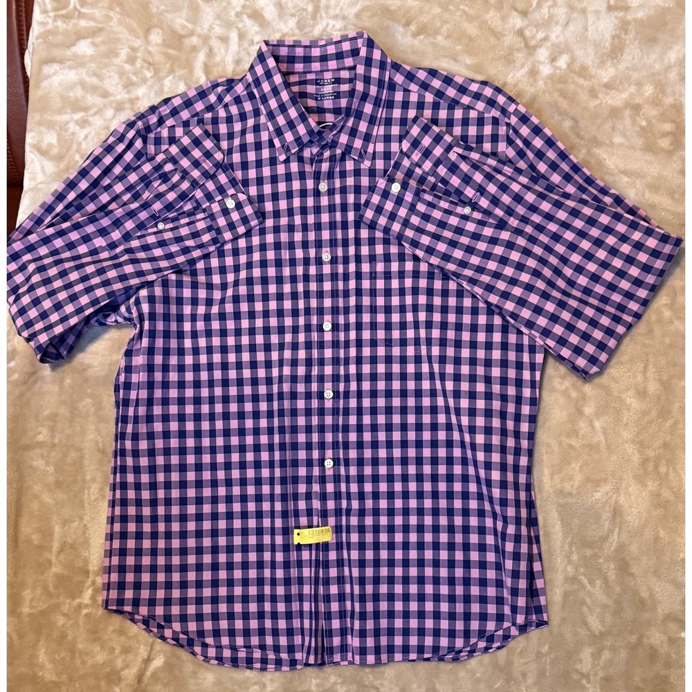 J Crew Mens Light Weight Plaid Button Down Shirt EUC X Large Pink Navy